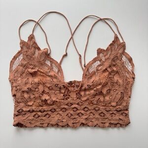 Free People Intimately Adella Bralette Bohemian Lace Layer Tan Taupe M Bra Boho